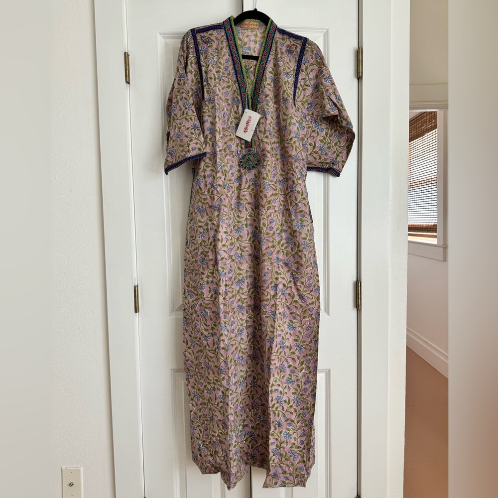 Indian Embroidered and Block Printed Caftan Size S